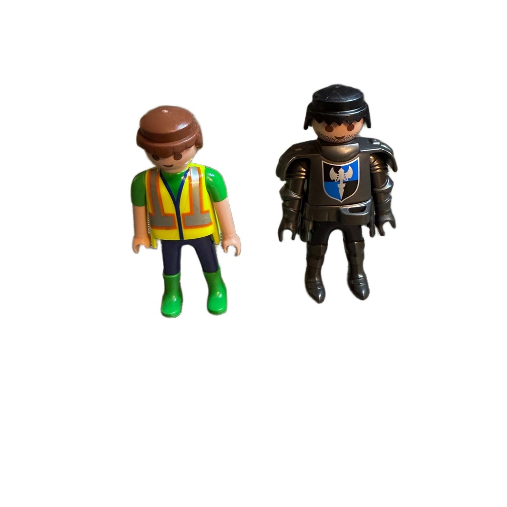 Playmobil Figures Lot Knight in Armor and Construction Worker with Safety Vest